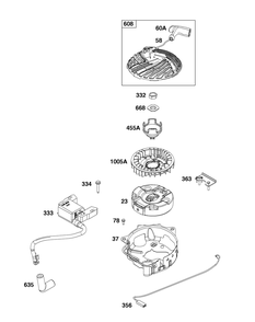 Flywheel, Ignition, And Starter Group Diagram and Parts List for 104M02-0137-H5 100000 - 19Z999 Briggs and Stratton Engine